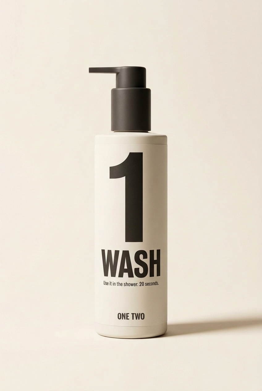 ONE TWO 1 WASH face wash bottle